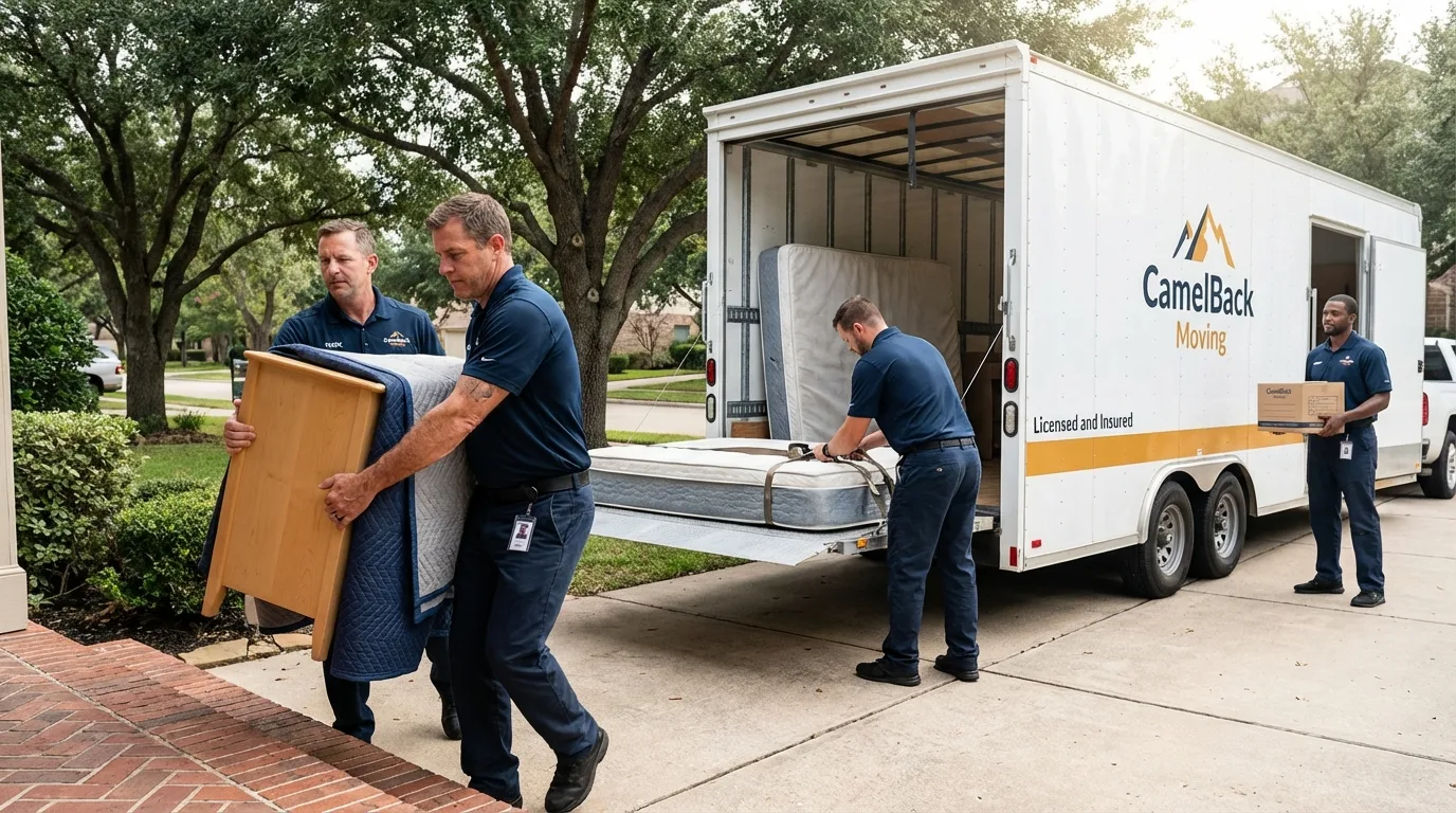 Crew loading residential truck for cross-state move from West Jordan, UT